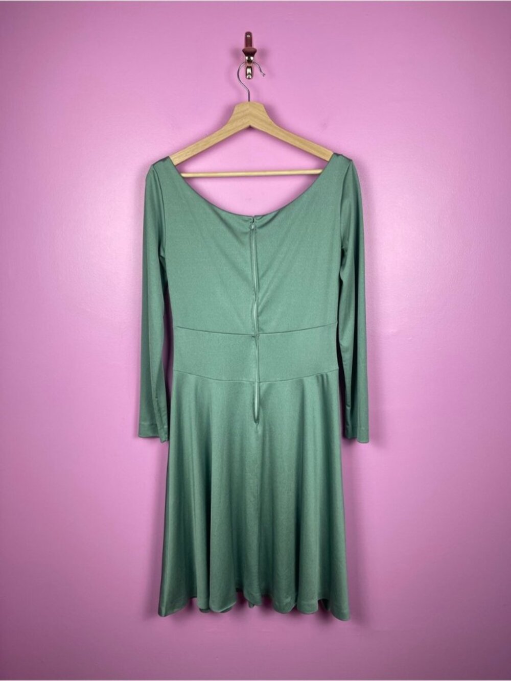 Leonard Sunshine Vintage 70s Slip Dress 12 Sage Green Hong Kong - Picture 7 of 9